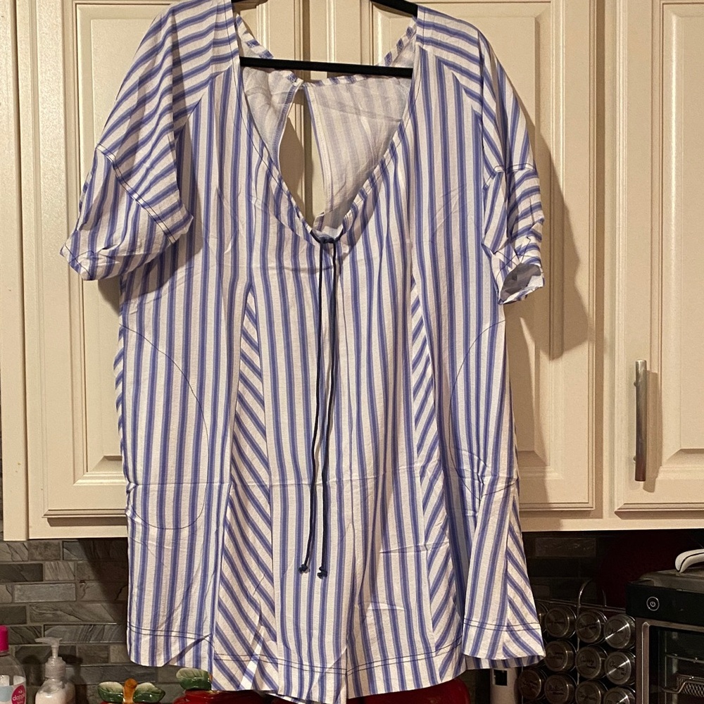 Blue and White Striped Romper